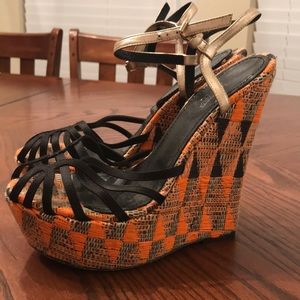 Orange and black Gambattista Valli wedges
